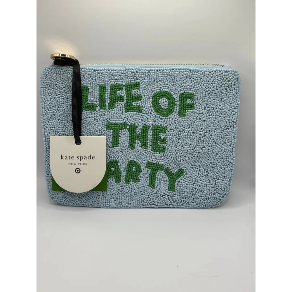 Kate Spade Beaded Pouch Life of the Party Blue Wristlet Clutch NWT